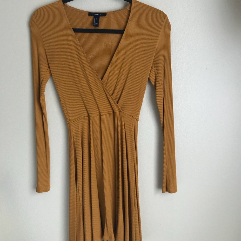 F21 Mustard Wrap Dress
